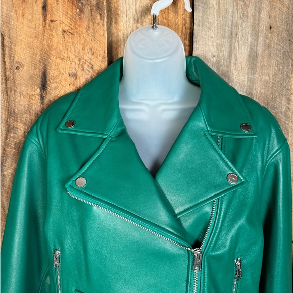 Soia & Kyo Green Genuine Lamb Leather Biker Jacket - Size X-Small - NWOT - Picture 3 of 10